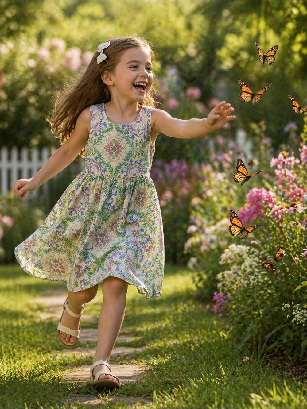 Artisan NY Girls Floral Butterfly Dress Size 7 Cottagecore Spring Twirl Dress